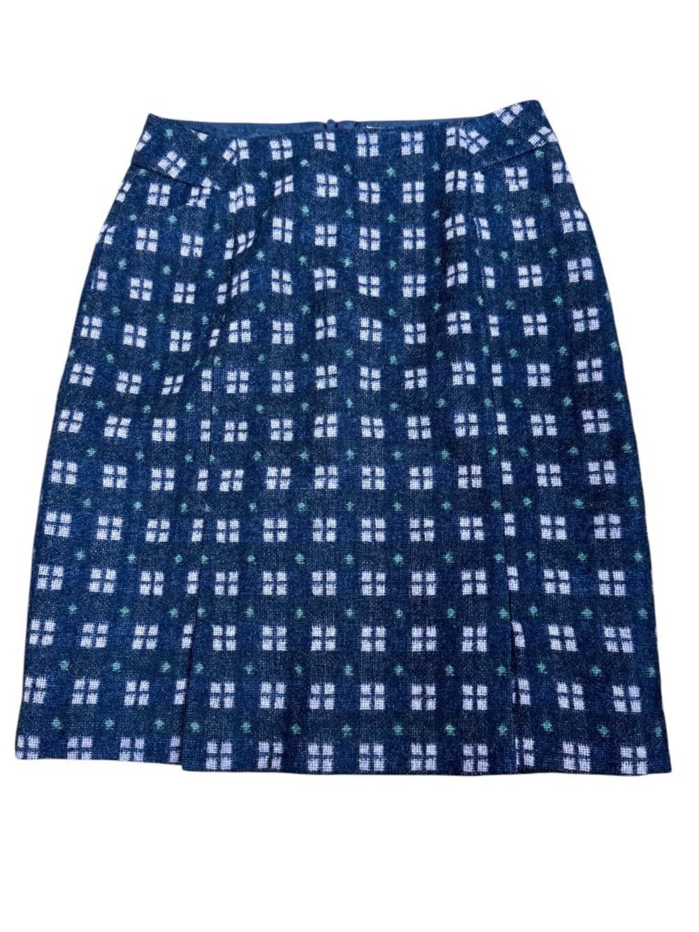 Boden British Tweed Pencil Skirt Wool Navy Lime Plaid Knee Length (6 Long)